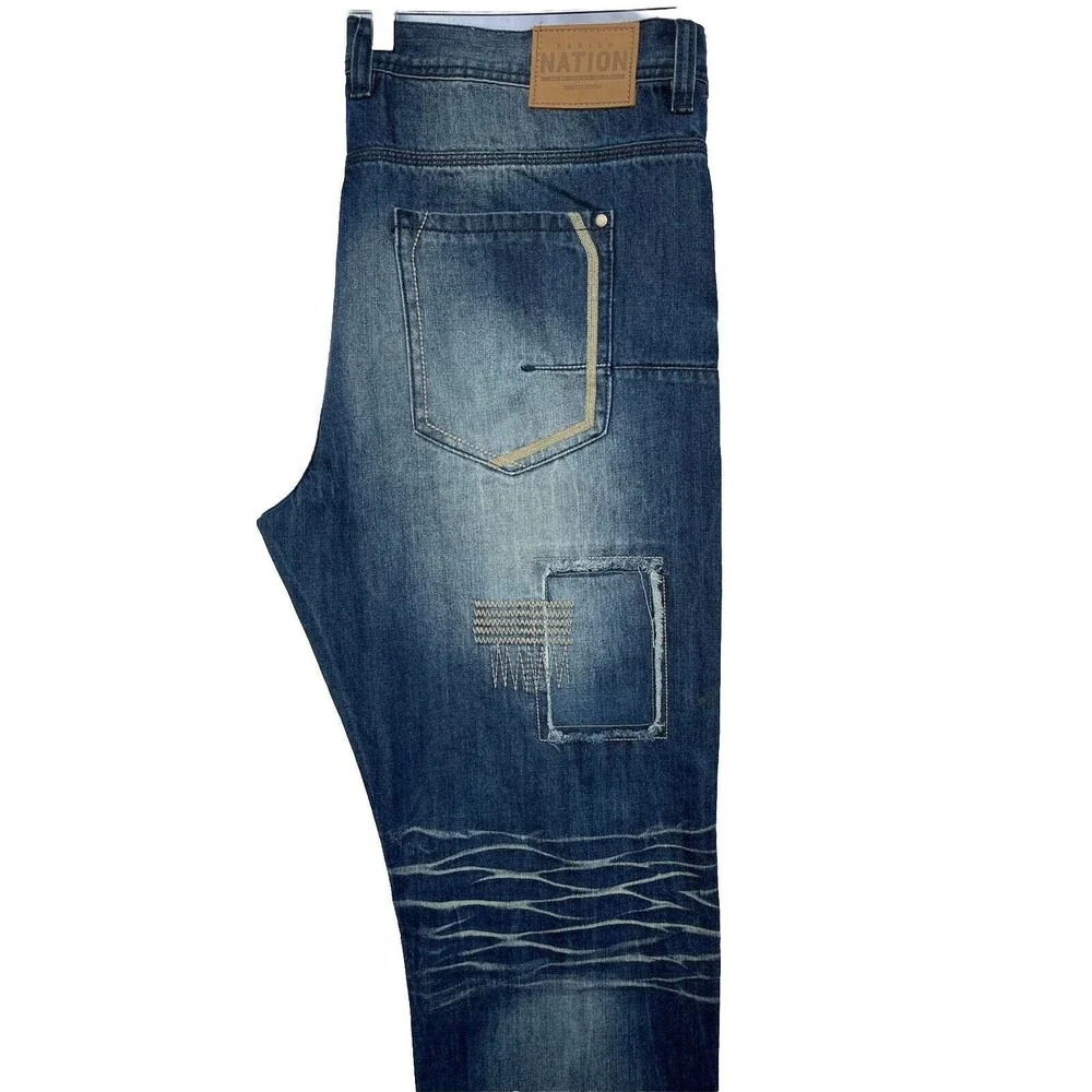 Parish Nation Men’s Patched Embroidered Distressed Jeans Size 40x35